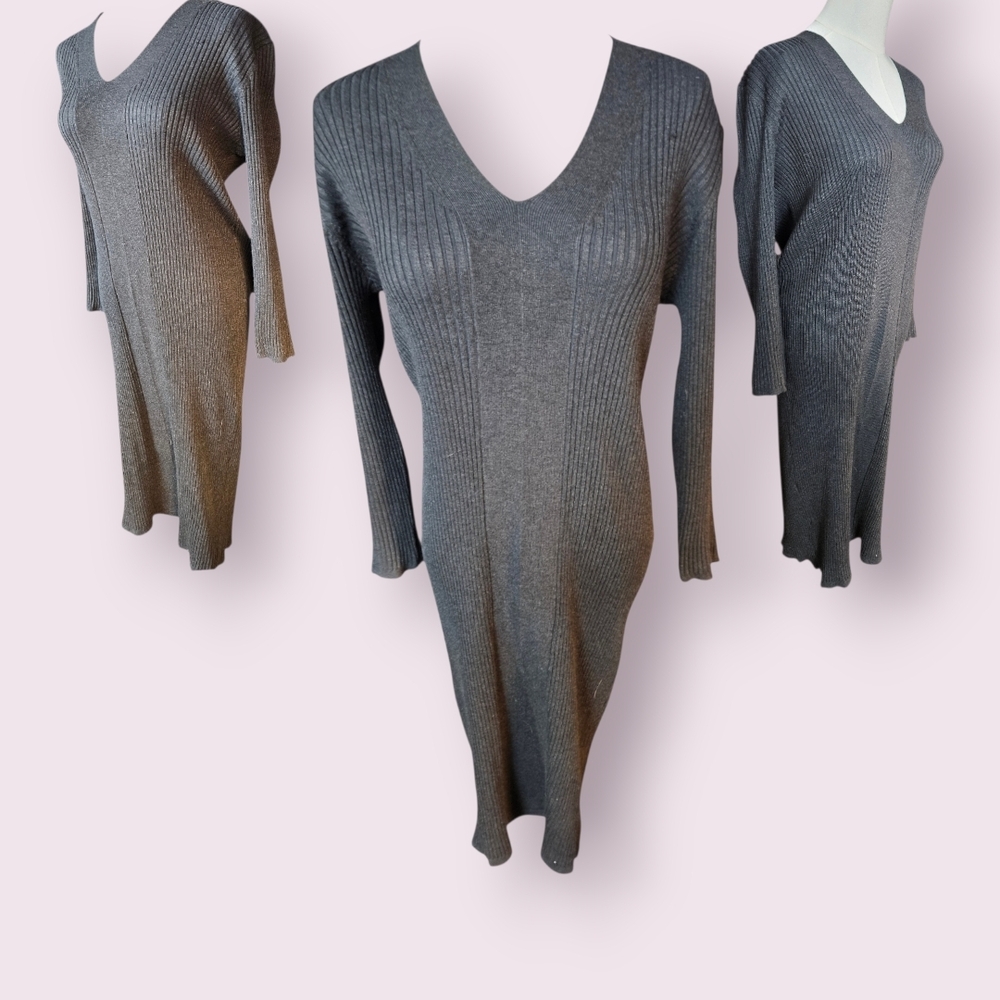 Charcoal V-Neck Sweater Dress, size medium